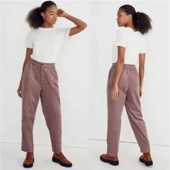 Madewell Corduroy Pull On Tapered Leg Pants in Fig (Mauve) - Picture 1 of 9